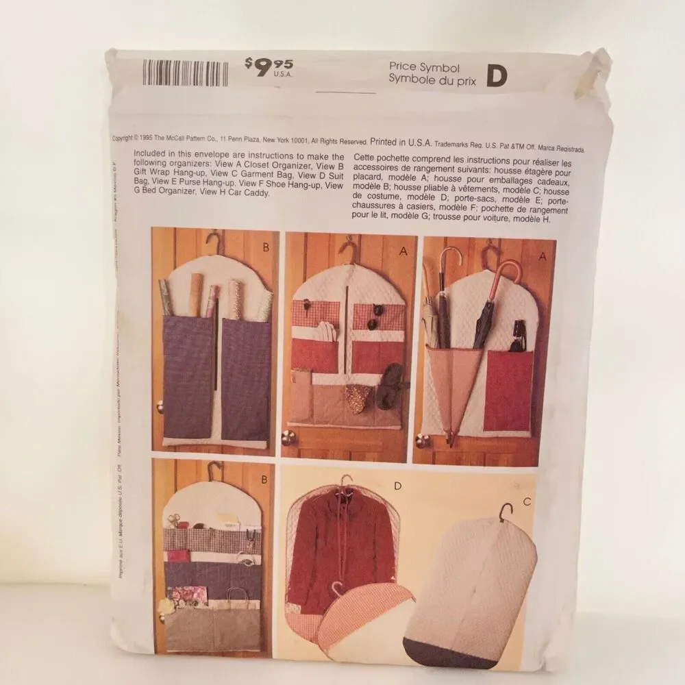 #8260 McCalls Crafts Closet auto Remotes Organization Accessories Sewing Pattern